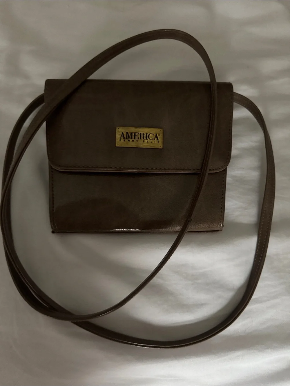 Vintage America Perry Ellis Taupe Leather Crossbody Bag *see Description* - Picture 16 of 16